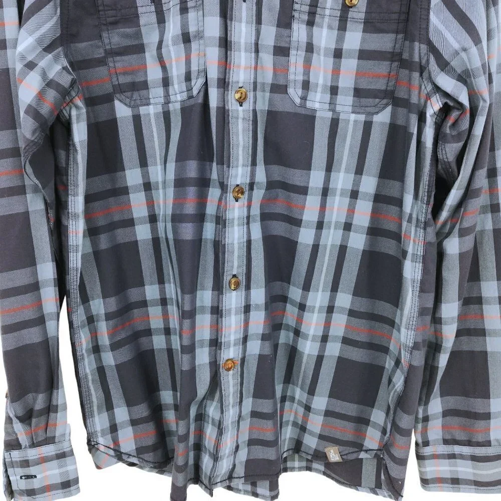 The North Face Plaid Long Sleeve Button Up Shirt Size M Blue Orange Pocket